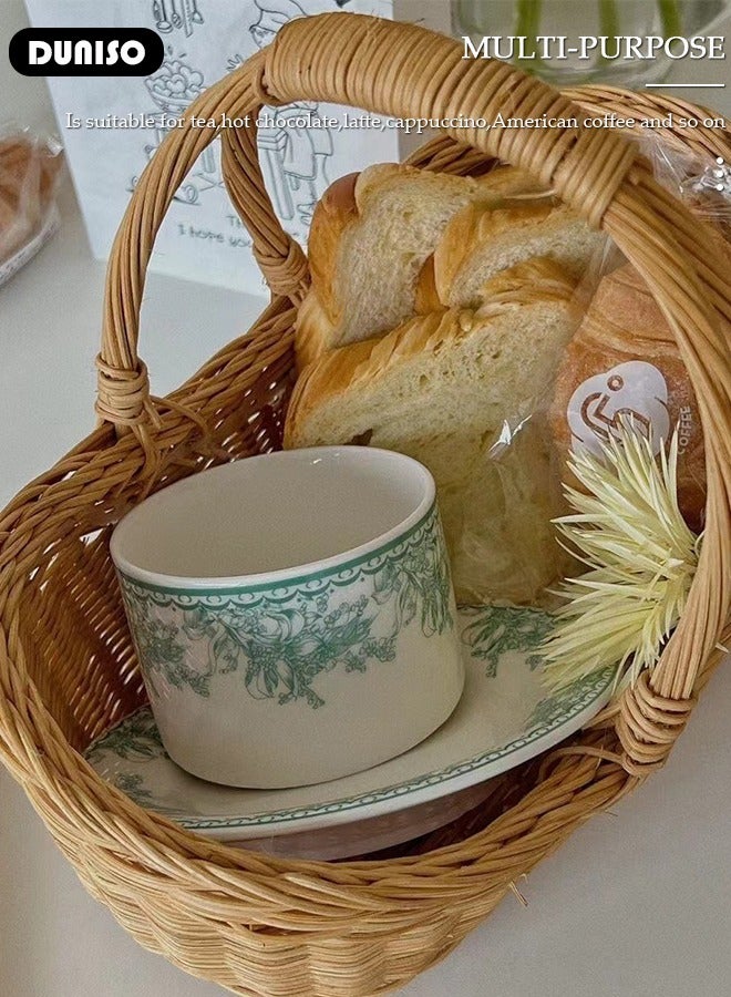 DUNISO طقم أكواب شرب الشاي والصحون الخزفية، طقم شاي Porcelain لحفلة الشاي، أكواب لاتيه وكوب إسبريسو لمشروبات القهوة والشاي، طقم صحون للمطبخ وغرفة المعيشة، كوب قهوة خزفي للمكتب والمنزل - Image 5