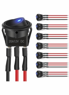 Y&D toggle switch 12V 8PCS TERRIFI Round Blue Toggle LED Rocker Switch On-Off Control SPST 3Pins for Car Truck Boat Marine Off-Road Vehicle with 24PCS Wires  - Image 1