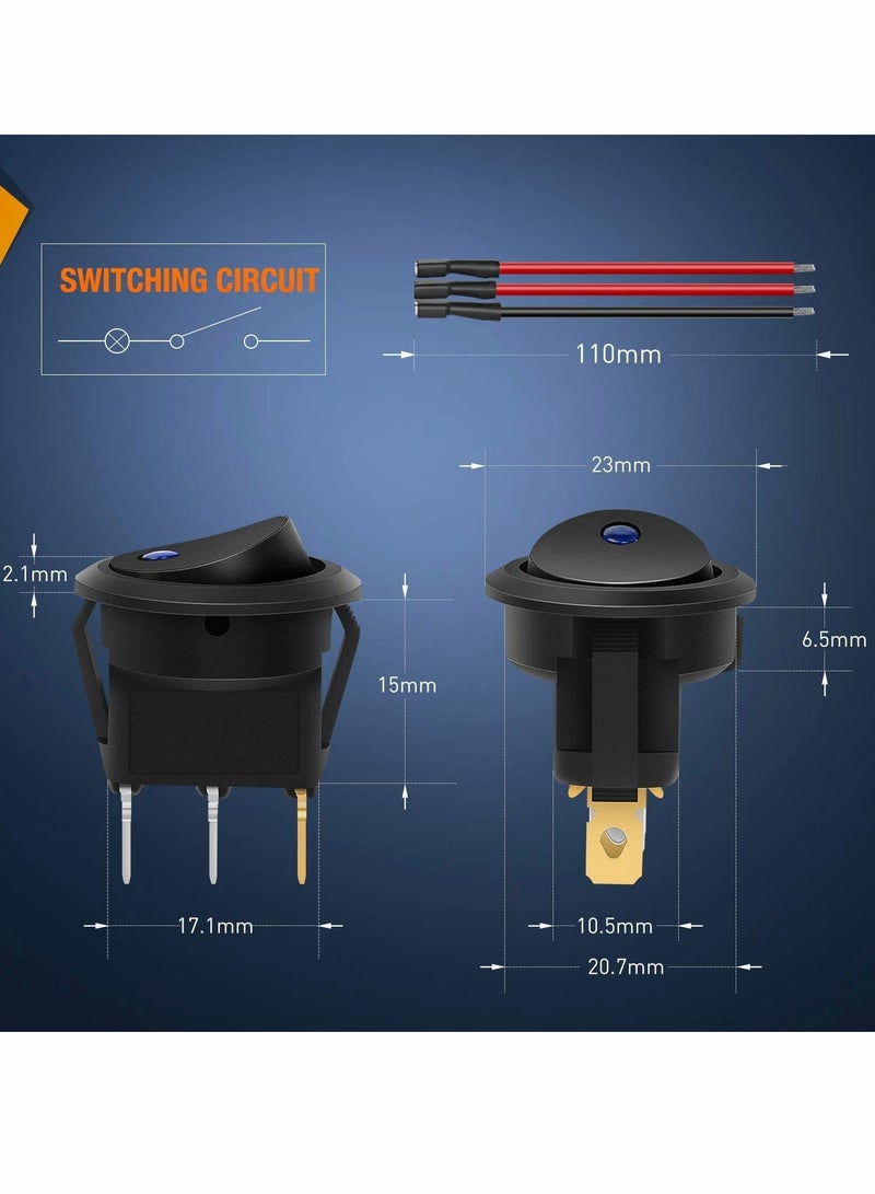 Y&D toggle switch 12V 8PCS TERRIFI Round Blue Toggle LED Rocker Switch On-Off Control SPST 3Pins for Car Truck Boat Marine Off-Road Vehicle with 24PCS Wires  - Image 4