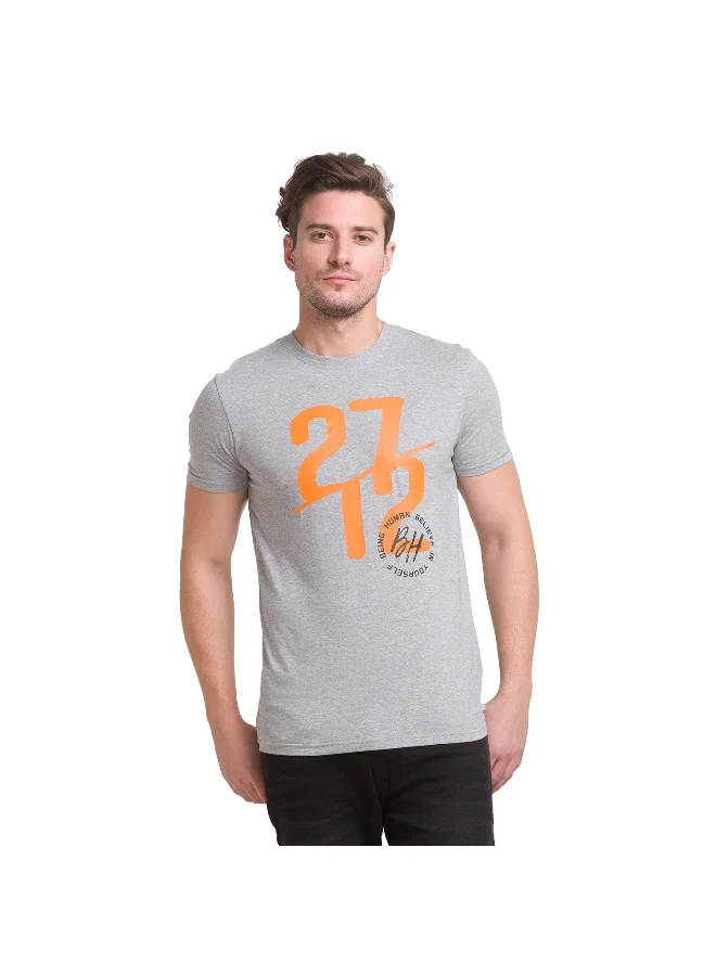 بيينغ هيومان Mens Grey Melange Round Neck Short Sleeve T-Shirt