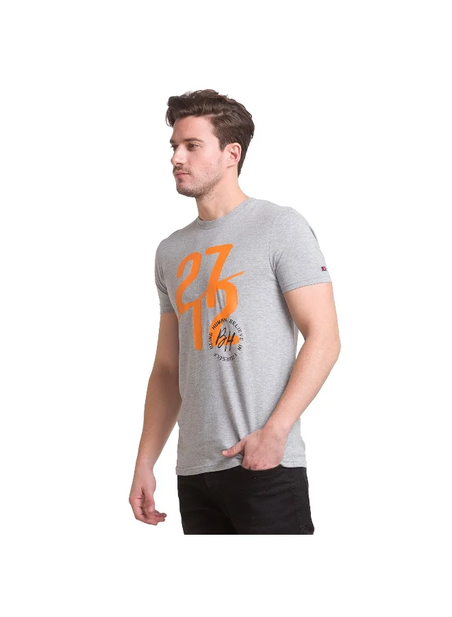 بيينغ هيومان Mens Grey Melange Round Neck Short Sleeve T-Shirt