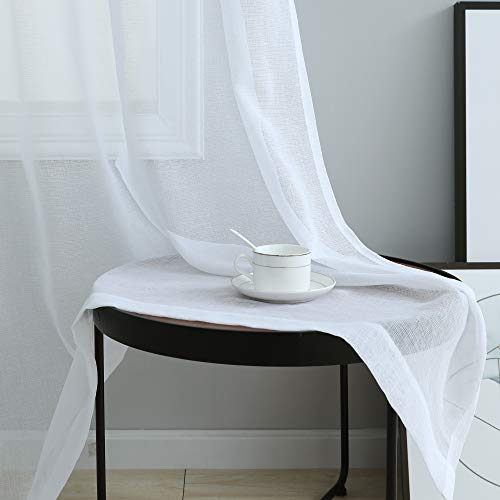 Pitalk White Sheer Curtains 96 Inches Long for Living Room Decor 2 Panels Grommet Faux Linen Light Filtering Voile Sheer Drape Floor Length Curtains for Bedroom Patio Door Picture Window 52x96 Length - Image 3
