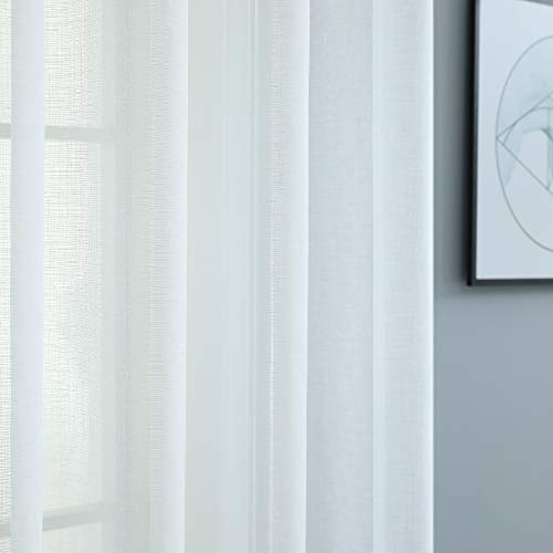 Pitalk White Sheer Curtains 96 Inches Long for Living Room Decor 2 Panels Grommet Faux Linen Light Filtering Voile Sheer Drape Floor Length Curtains for Bedroom Patio Door Picture Window 52x96 Length - Image 4