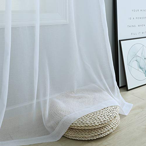 Pitalk White Sheer Curtains 96 Inches Long for Living Room Decor 2 Panels Grommet Faux Linen Light Filtering Voile Sheer Drape Floor Length Curtains for Bedroom Patio Door Picture Window 52x96 Length - Image 5