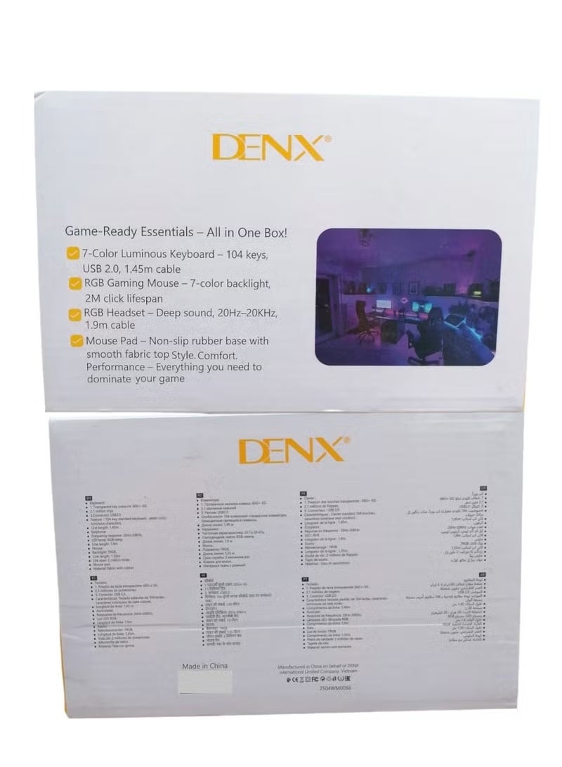 Denx dx3625 A gaming keyboard, mouse, and headset set with a mouse pad, RGB backlit gaming keyboard, and wired USB keyboard set for PC gamers, Xbox users, and PS5 users. - Image 4
