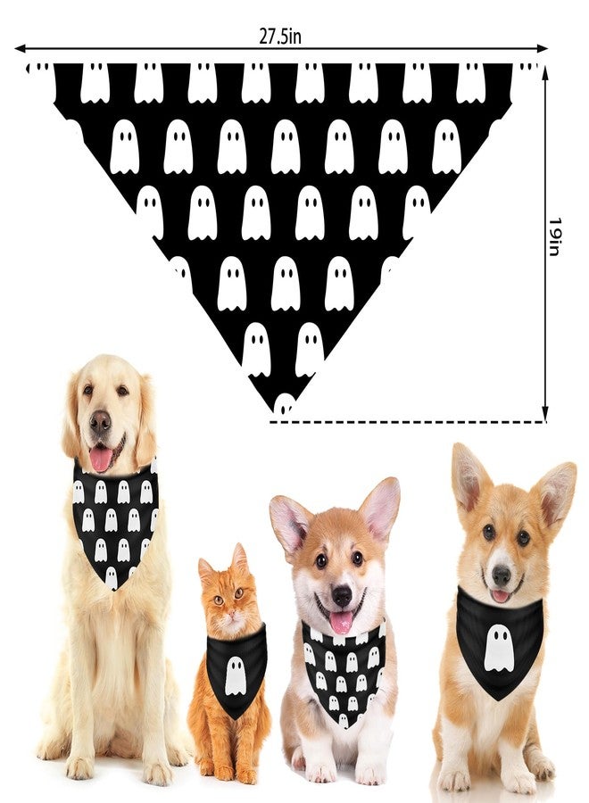 JarThenaAMCS 2Pcs Halloween Dog Bandanas White Black Spooky Ghost Reversible Triangle Dog Bibs Adjustable Pet Neckerchief Scarf for Small Medium Large Pet Cat Costume Accessories - Image 2