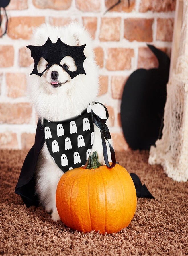 JarThenaAMCS 2Pcs Halloween Dog Bandanas White Black Spooky Ghost Reversible Triangle Dog Bibs Adjustable Pet Neckerchief Scarf for Small Medium Large Pet Cat Costume Accessories - Image 4