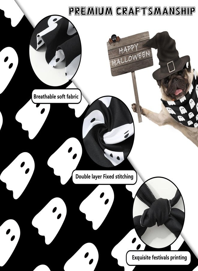 JarThenaAMCS 2Pcs Halloween Dog Bandanas White Black Spooky Ghost Reversible Triangle Dog Bibs Adjustable Pet Neckerchief Scarf for Small Medium Large Pet Cat Costume Accessories - Image 3