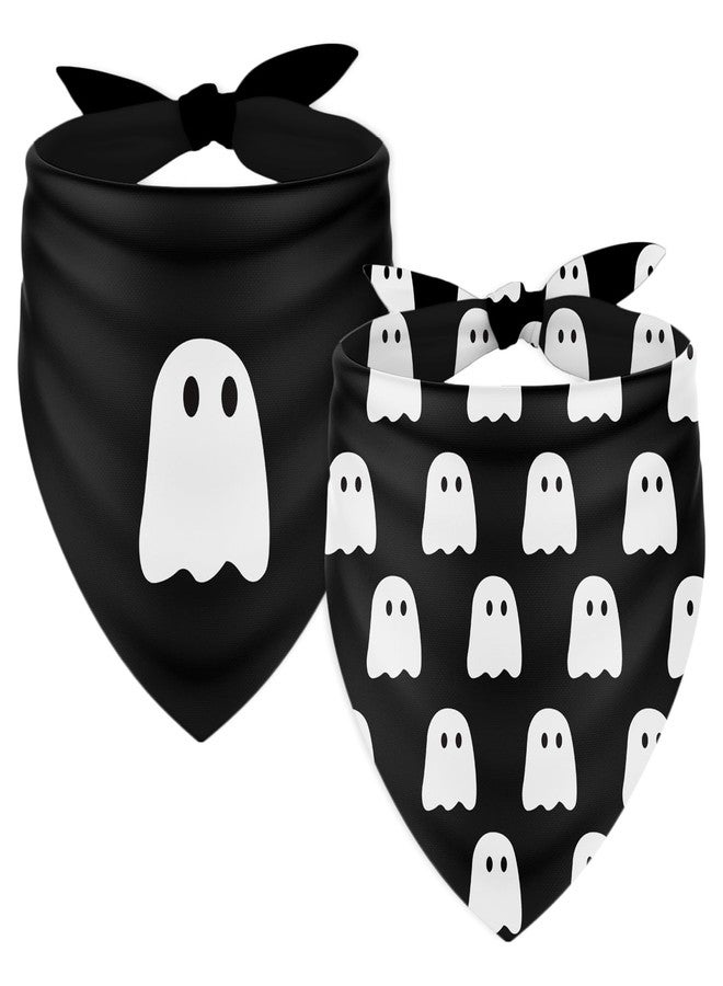 JarThenaAMCS 2Pcs Halloween Dog Bandanas White Black Spooky Ghost Reversible Triangle Dog Bibs Adjustable Pet Neckerchief Scarf for Small Medium Large Pet Cat Costume Accessories - Image 1