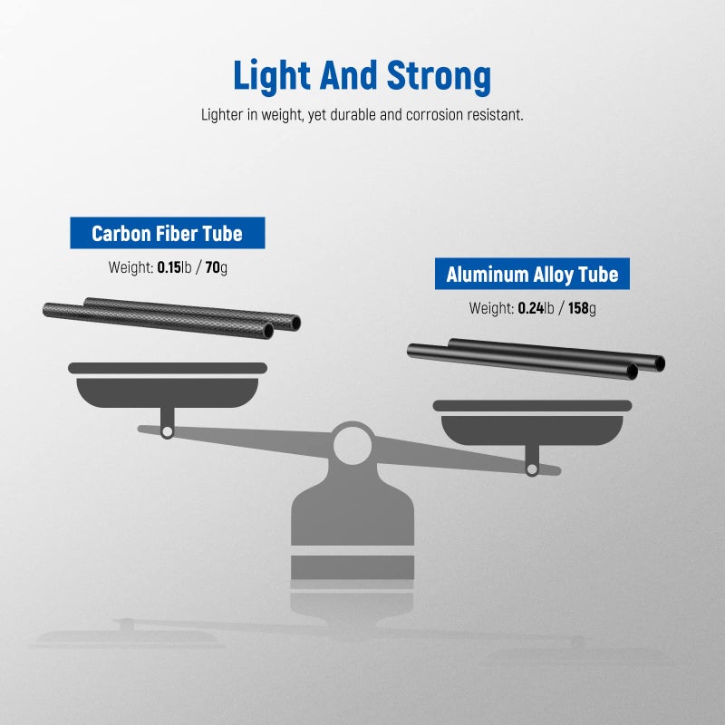 NEEWER 15 mm Carbon Fibre Extension Rods Pack of 2, Compatible with SmallRig Compatible with Tilta Shoulder Support System 15 mm Rail Follow Focus for DSLR Camera, SR002 (30 cm) - Image 4