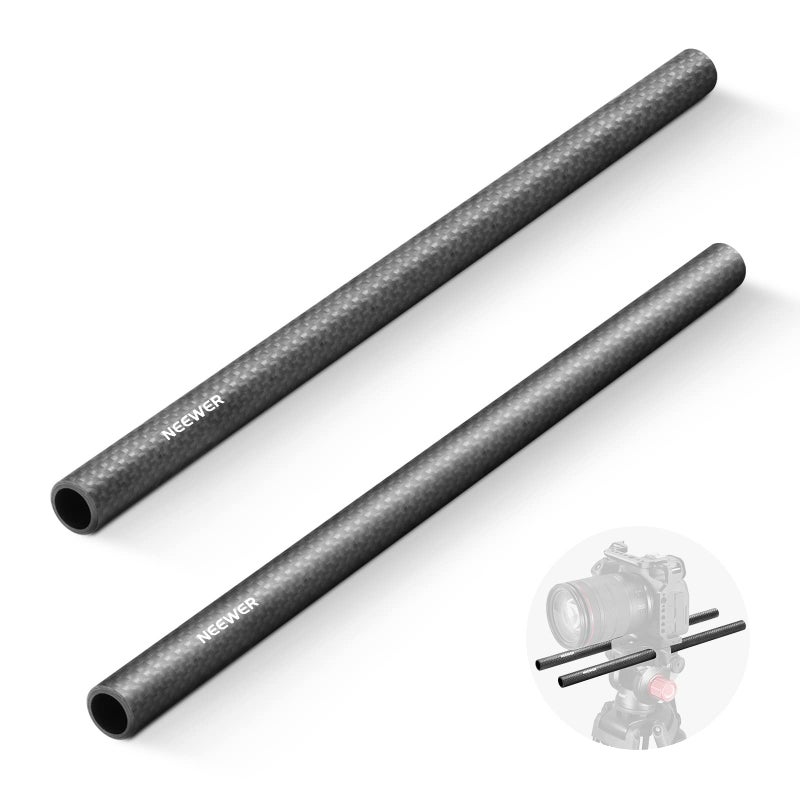 NEEWER 15 mm Carbon Fibre Extension Rods Pack of 2, Compatible with SmallRig Compatible with Tilta Shoulder Support System 15 mm Rail Follow Focus for DSLR Camera, SR002 (30 cm) - Image 1