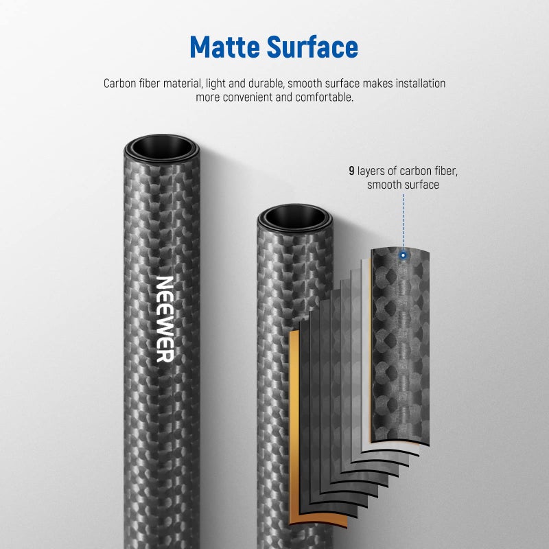 NEEWER 15 mm Carbon Fibre Extension Rods Pack of 2, Compatible with SmallRig Compatible with Tilta Shoulder Support System 15 mm Rail Follow Focus for DSLR Camera, SR002 (30 cm) - Image 3