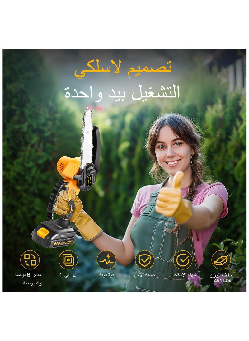 ELIKLIV - Mini Chainsaw Cordless 6&4 Inch Compatible with ELIKLIV 21V Battery, Electric Small Chain Saw with Security Lock, Handheld Prunning Shears Chainsaw for Wood Cutting Tree Trimming Gardening - Image 1