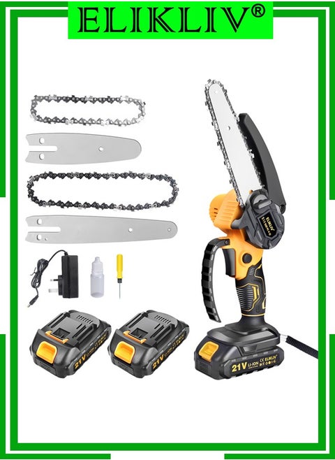 Mini Chainsaw Cordless 6&4 Inch Compatible with ELIKLIV 21V Battery, Electric Small Chain Saw with Security Lock, Handheld Prunning Shears Chainsaw for Wood Cutting Tree Trimming Gardening