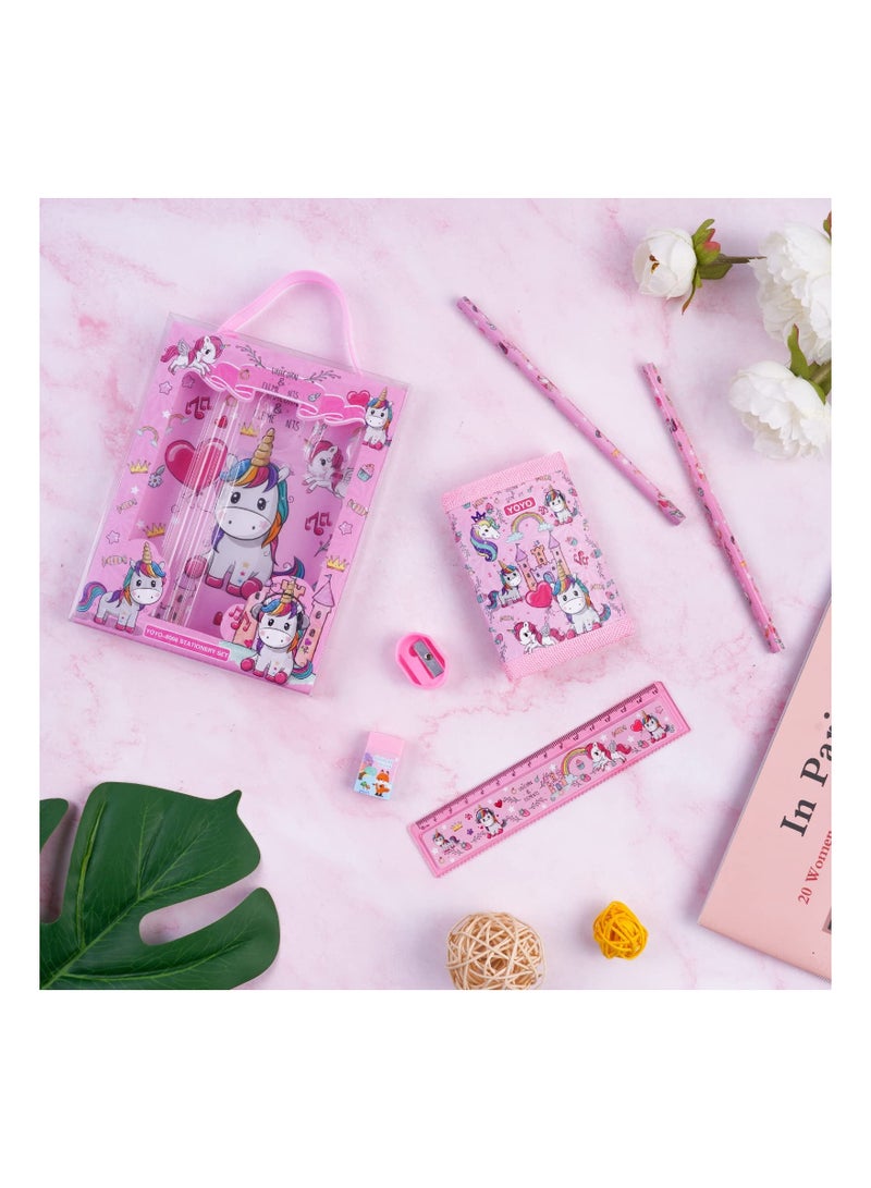 Generic Unicorn Stationery Set Include 2 Pcs Pencil Case Rulers Eraser Sharpener and Coin Purse for Girls Boys - Image 3