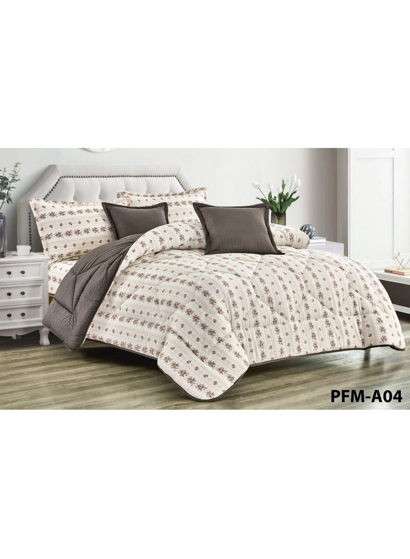 6-piece floral bedspread set for a double bed, featuring a modern summer design; comforter size: 250 x 230 cm.