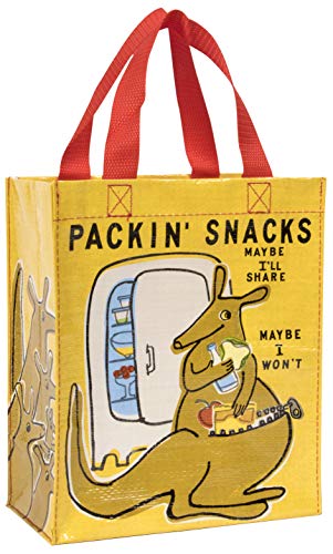 Blue Q Handy Tote, Packin' Snacks, reusable lunch sack or gift bag, made from 95% recycled material, easy to wipe clean, 10"h x 8.5"w x 4.5"d - Image 1