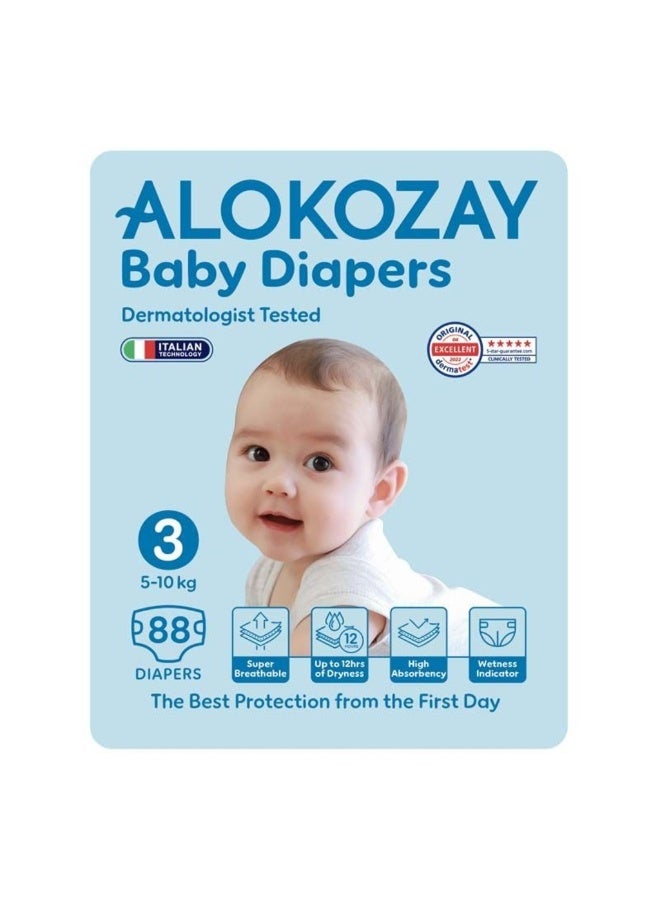 Alokozay Baby Diapers, Size 3, 5-10kg, Pack of 88's