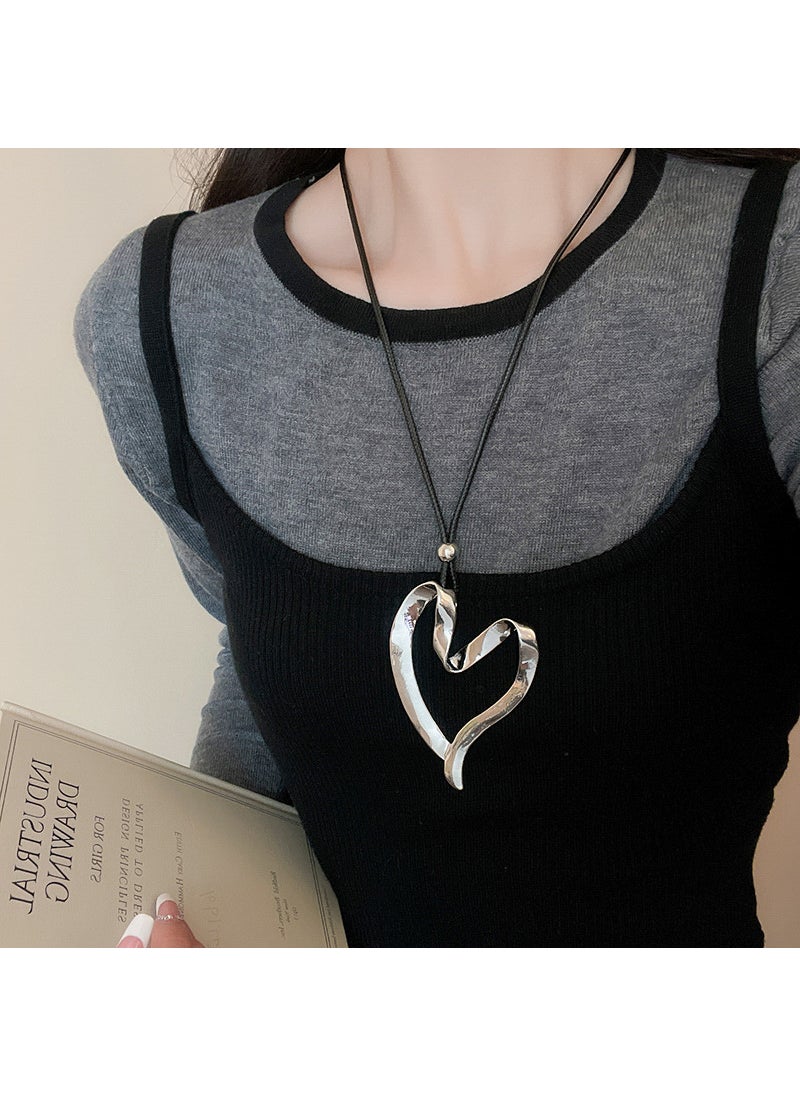 Generic - Vintage Diamond Studded Tassel Necklace 40#Sweater chain-silver-love - Image 1