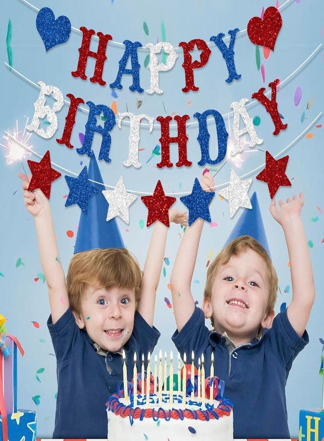 لافتة عيد ميلاد سعيد باللون الأحمر والأبيض والأزرق من FHGG، مزينة بنجوم لامعة مستوحاة من الطابع الأمريكي، مثالية لحفلات الرابع من يوليو ويوم الذكرى. - Image 4