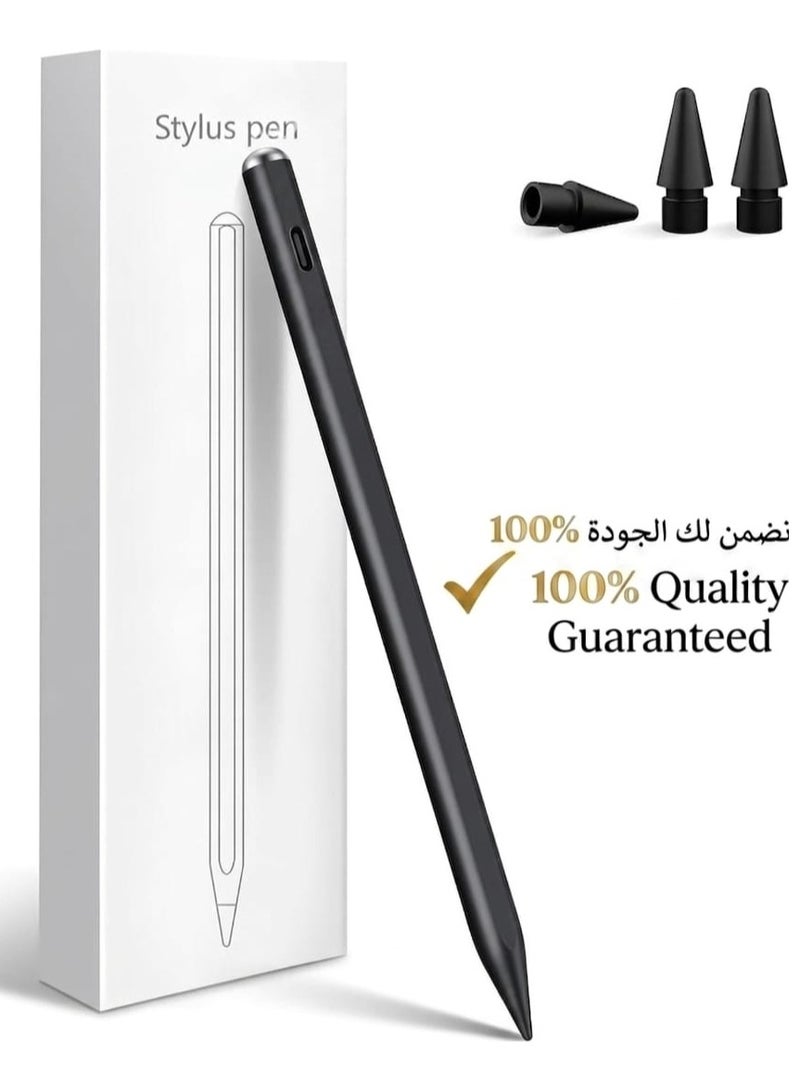 باروكس قلم ايباد ستايلس ذكي (Stylus Pen) متوافق مع جميع أجهزة iPad من 2018 حتى 2026 – يدعم الجيل 11 والحادي عشر وiPad A16 والجيل العاشر والتاسع والثامن والسابع والسادس وiPad Pro وiPad Air وiPad Mini – بخاصية رفض راحة اليد (Palm Rejection) وكتابة دقيقة وسلسة – شحن سريع USB-C خلال 13 دقيقة – بطارية تدوم حتى 14 ساعة – يشمل 2 رؤوس إضافية –لون القلم أسود-يعمل فقط مع الايباد وغير متوافق مع أجهزة أندرويد (لا يدعم هواوي وهونر) - Image 1