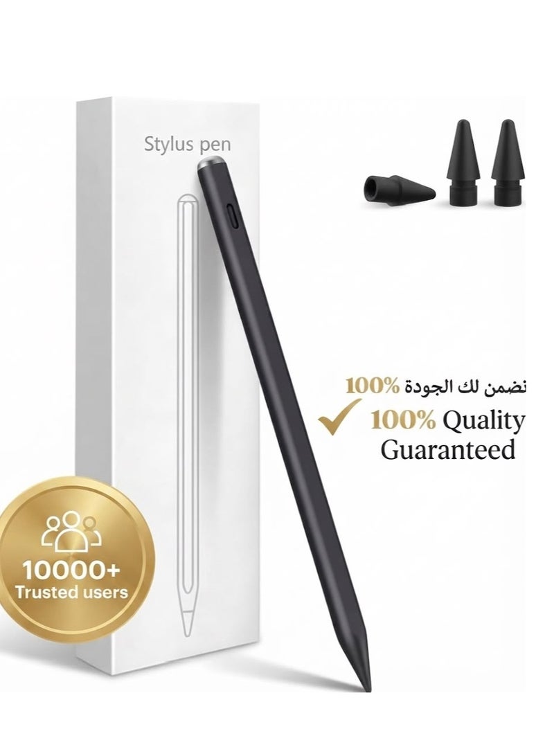 باروكس قلم ايباد ستايلس ذكي (Stylus Pen) متوافق مع جميع أجهزة iPad من 2018 حتى 2026 – يدعم الجيل 11 والحادي عشر وiPad A16 والجيل العاشر والتاسع والثامن والسابع والسادس وiPad Pro وiPad Air وiPad Mini – بخاصية رفض راحة اليد (Palm Rejection) وكتابة دقيقة وسلسة – شحن سريع USB-C خلال 13 دقيقة – بطارية تدوم حتى 14 ساعة – يشمل 2 رؤوس إضافية –لون القلم أسود-يعمل فقط مع الايباد وغير متوافق مع أجهزة أندرويد (لا يدعم هواوي وهونر) - Image 1