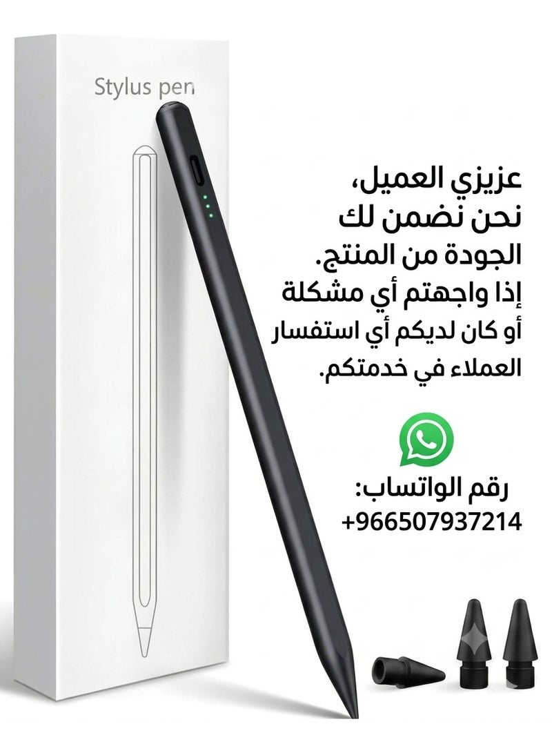 باروكس قلم ايباد ستايلس ذكي (Stylus Pen) متوافق مع جميع أجهزة iPad من 2018 حتى 2026 – يدعم الجيل 11 والحادي عشر وiPad A16 والجيل العاشر والتاسع والثامن والسابع والسادس وiPad Pro وiPad Air وiPad Mini – بخاصية رفض راحة اليد (Palm Rejection) وكتابة دقيقة وسلسة – شحن سريع USB-C خلال 13 دقيقة – بطارية تدوم حتى 14 ساعة – يشمل 2 رؤوس إضافية –لون القلم أسود-يعمل فقط مع الايباد وغير متوافق مع أجهزة أندرويد (لا يدعم هواوي وهونر) - Image 2