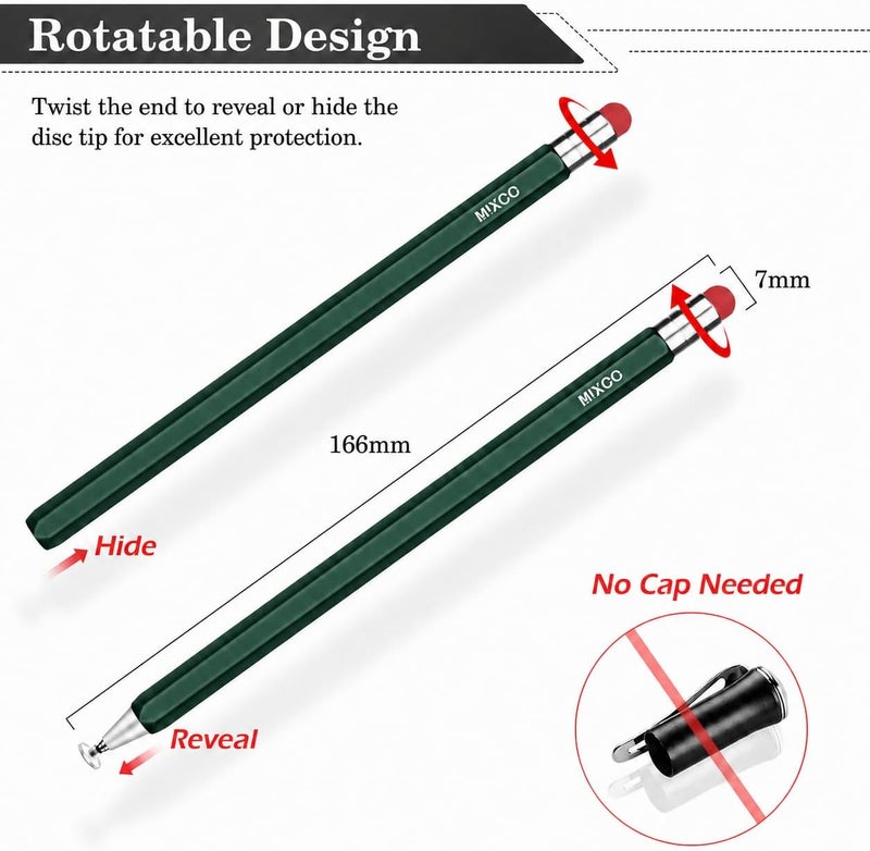 DIGIROOT Rotating 2-in-1 Tablet Pen for All Tablets, Pen Compatible with iPad Smartphone Huawei Samsung Microsoft Tablet with Interchangeable Disc/Fibre Tip (green) - Image 2
