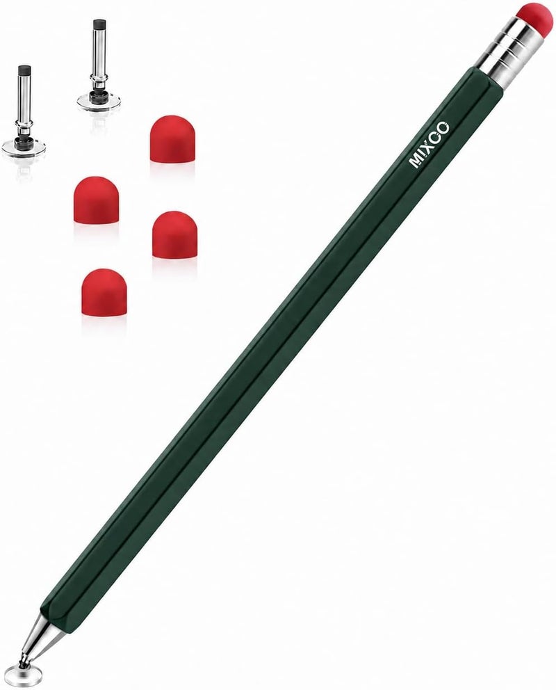 DIGIROOT Rotating 2-in-1 Tablet Pen for All Tablets, Pen Compatible with iPad Smartphone Huawei Samsung Microsoft Tablet with Interchangeable Disc/Fibre Tip (green) - Image 1