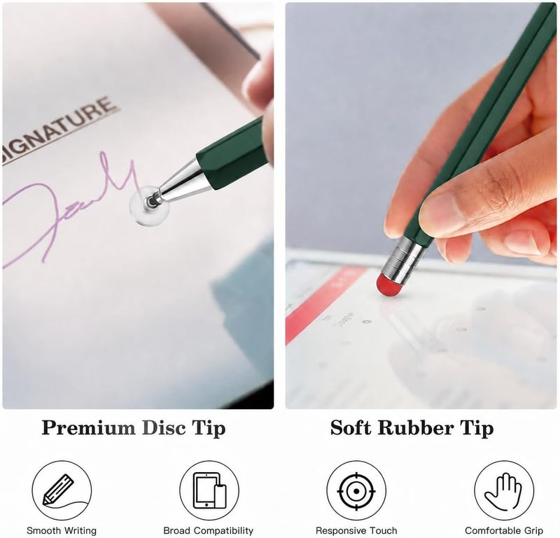 DIGIROOT Rotating 2-in-1 Tablet Pen for All Tablets, Pen Compatible with iPad Smartphone Huawei Samsung Microsoft Tablet with Interchangeable Disc/Fibre Tip (green) - Image 4