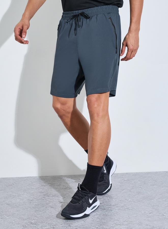 Styli Active Men Charcoal Paneled Zipper Pocket Active Shorts - Image 1