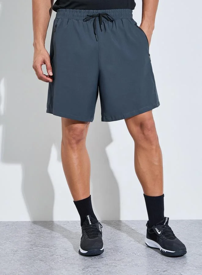 Styli Active  Men Charcoal Paneled Zipper Pocket Active Shorts for Men | Best Price UAE