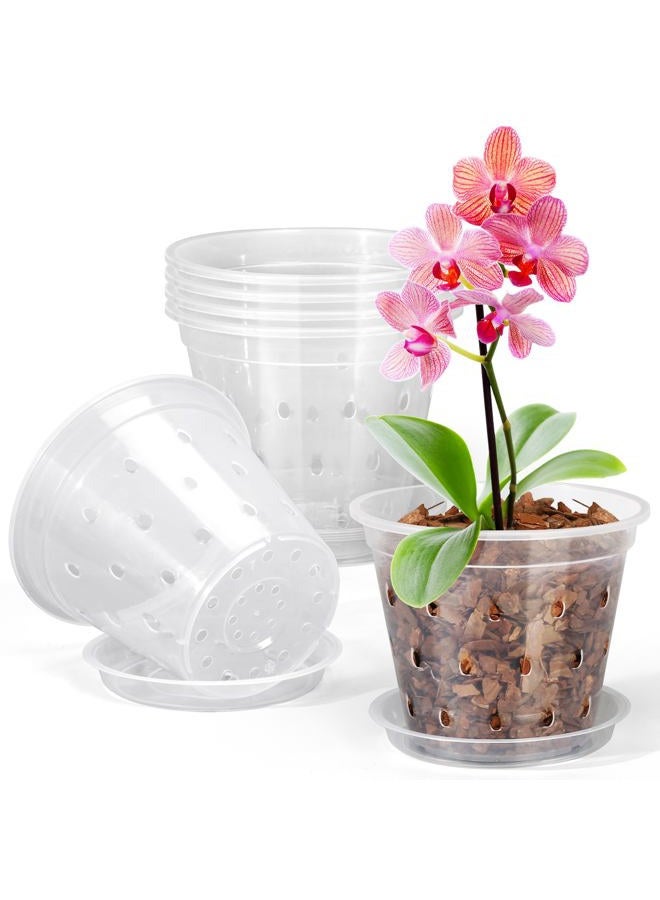 FUIJOL Orchid Pot, 6 Pack 4 5 6 7 Inch Clear Orchid Pots with Holes and Saucers for Repotting, Breathable Slotted Plastic Orchid Planters with Drainage for Root Health Indoor Outdoor (7 Inch) - Image 1
