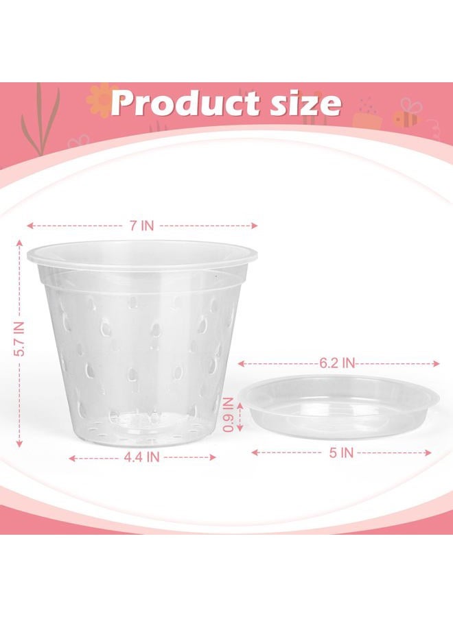 FUIJOL Orchid Pot, 6 Pack 4 5 6 7 Inch Clear Orchid Pots with Holes and Saucers for Repotting, Breathable Slotted Plastic Orchid Planters with Drainage for Root Health Indoor Outdoor (7 Inch) - Image 2