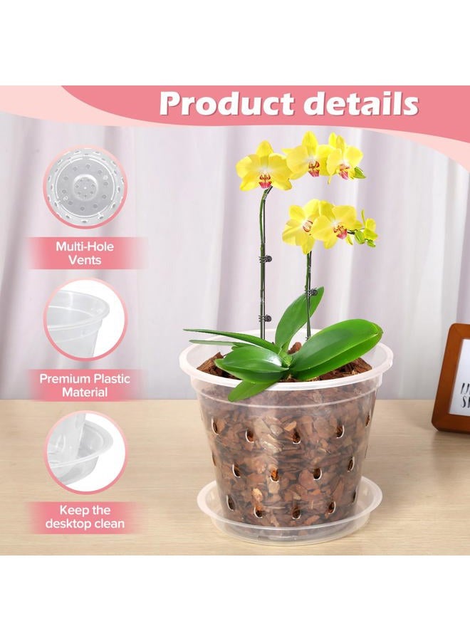 FUIJOL Orchid Pot, 6 Pack 4 5 6 7 Inch Clear Orchid Pots with Holes and Saucers for Repotting, Breathable Slotted Plastic Orchid Planters with Drainage for Root Health Indoor Outdoor (7 Inch) - Image 3