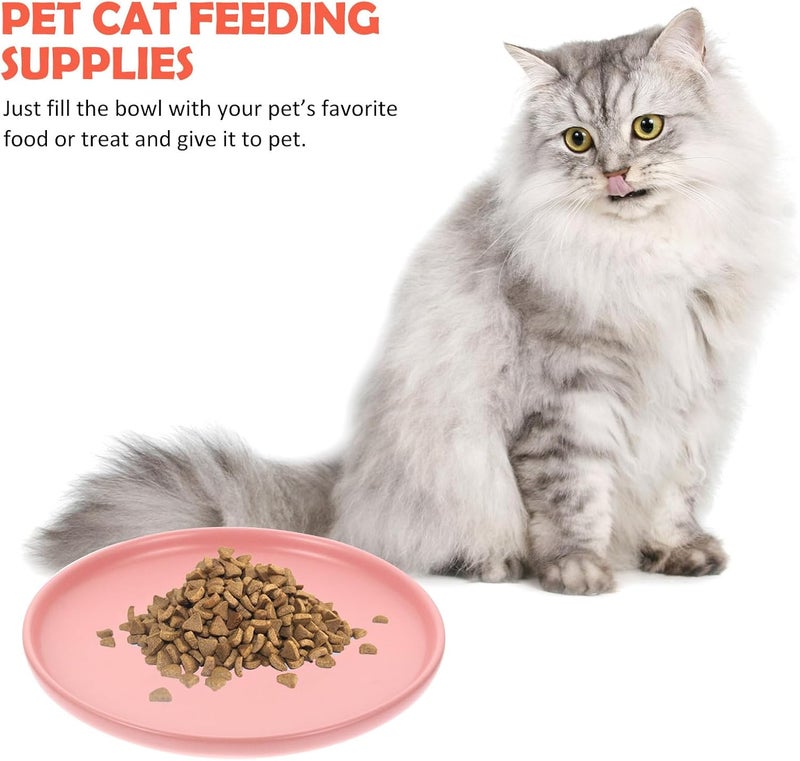 STOBAZA Ceramic Shallow Cat Dish Whisker Friendly Pet Bowl for Food and Water Pink Kitten Feeding Plate - Image 3