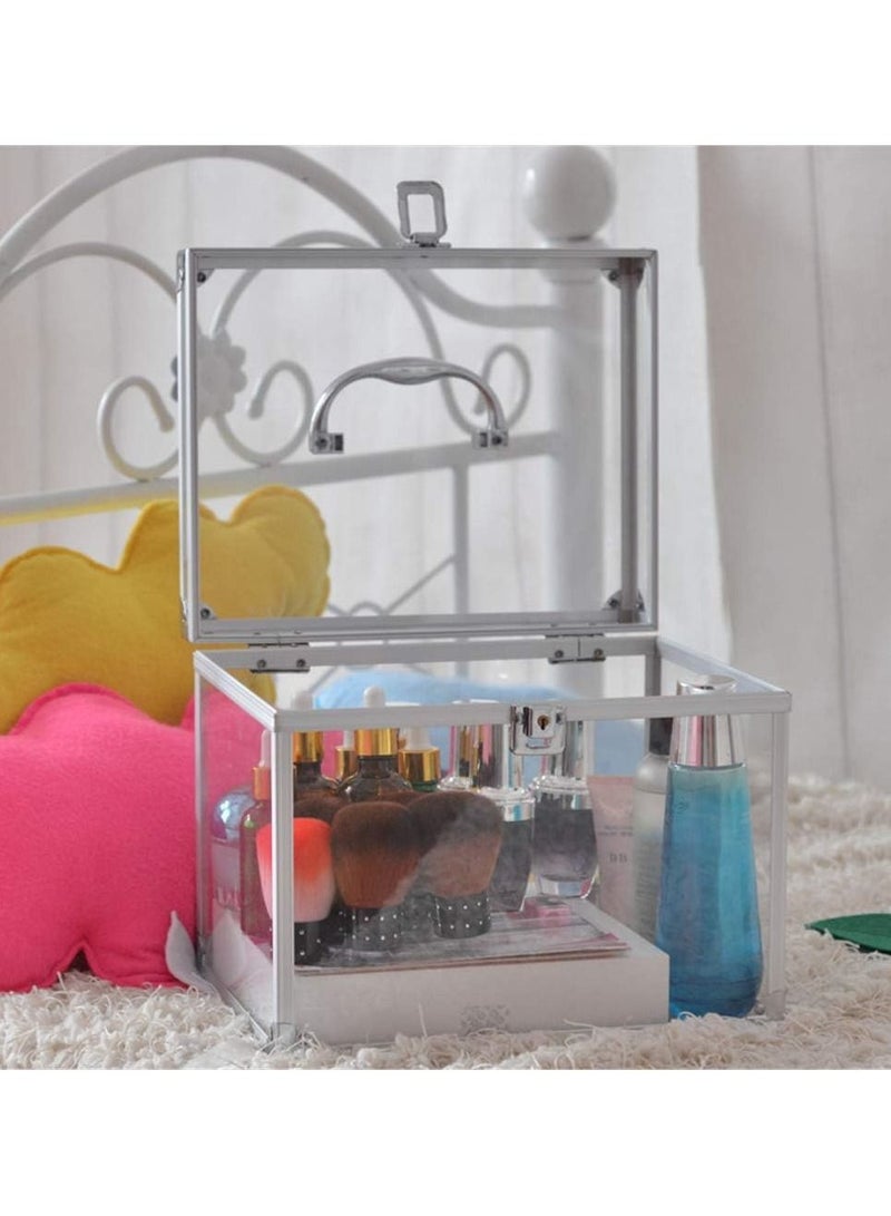 DubaiGallery Big Size Clear Portable Acrylic Aluminium Makeup Cosmetic Cases, Box Cases Organizer with Lock Alloy Cosmetics Bag, Case Make-up - Image 4