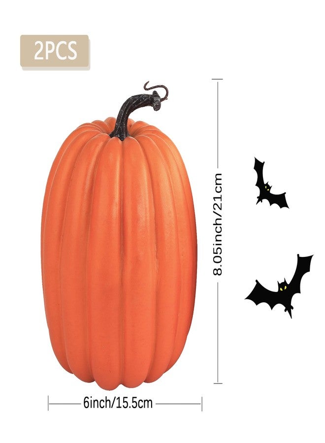 Artmag 8 Inch Large Artificial Pumpkins, 2PCS Big Orange Faux Foam Harvest Pumpkins for Fall Autumn Thanksgiving Seasonal Holiday Decor - Image 5