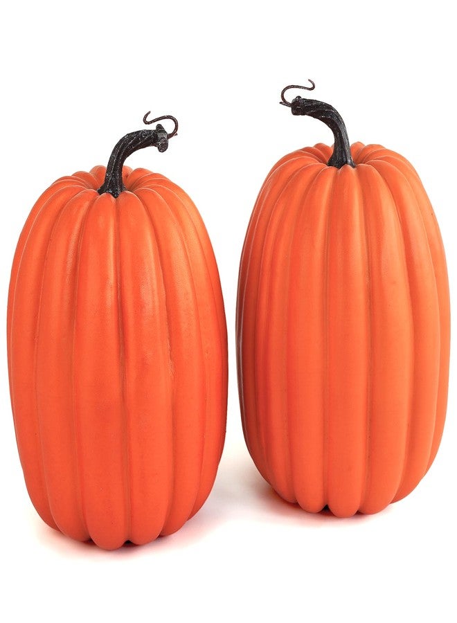 Artmag 8 Inch Large Artificial Pumpkins, 2PCS Big Orange Faux Foam Harvest Pumpkins for Fall Autumn Thanksgiving Seasonal Holiday Decor - Image 1