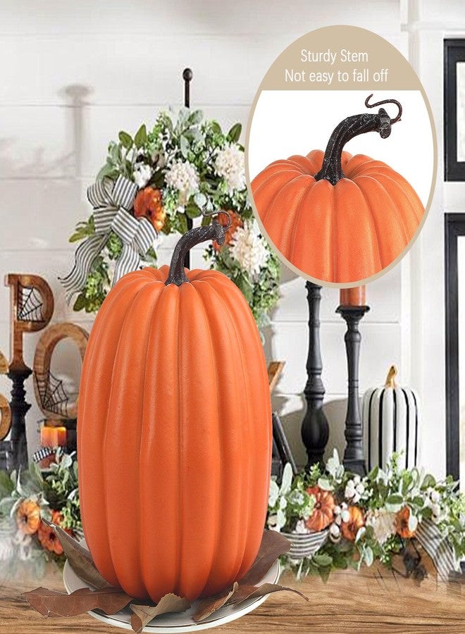 Artmag 8 Inch Large Artificial Pumpkins, 2PCS Big Orange Faux Foam Harvest Pumpkins for Fall Autumn Thanksgiving Seasonal Holiday Decor - Image 2