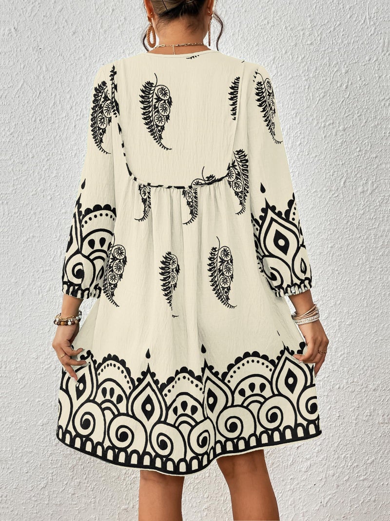 Eddoyee Womens Summer Casual Dresses 3/4 Sleeve Boho Floral Dress V Neck Flowy Sun Dress for Beach Vacation - Image 2
