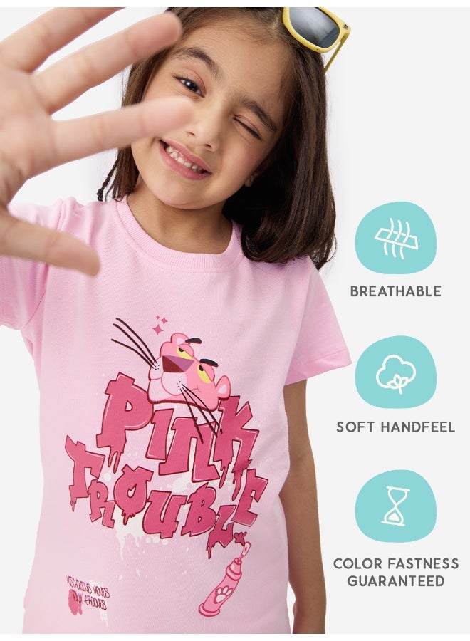 The Souled Store Pink Panther T-Shirt & Joggers Set for Kids - Image 1