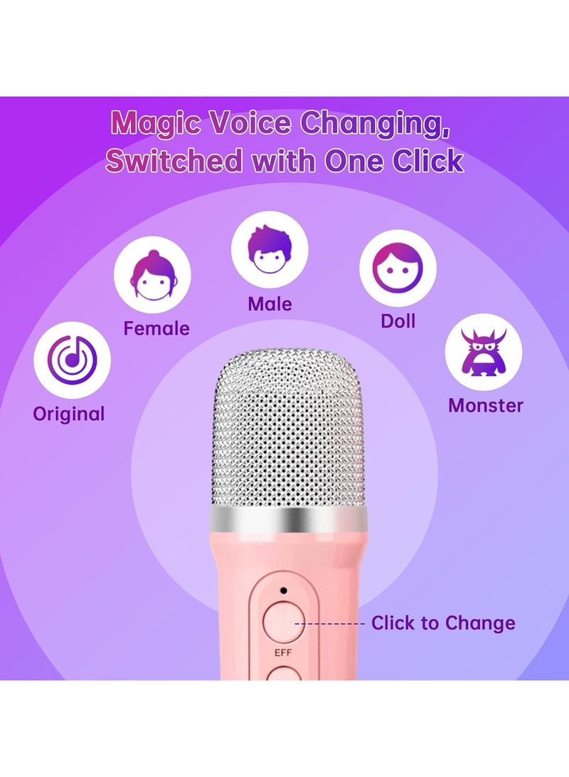 Kids Karaoke Machines for Girls with 2 Wireless Microphone, Karaoke Machine Kids Adults with Voice Changing and LED Lights, Boys Girls Birthday Party Toys Gifts (Pink) - Image 2