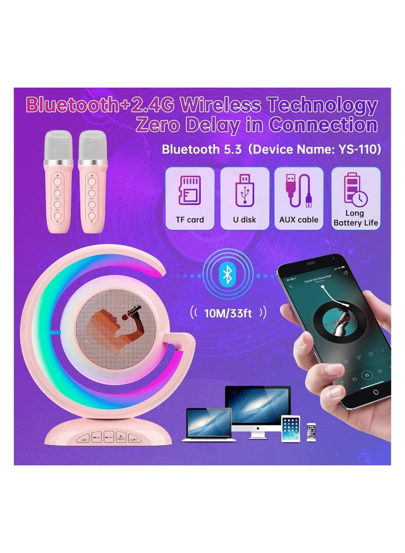 Kids Karaoke Machines for Girls with 2 Wireless Microphone, Karaoke Machine Kids Adults with Voice Changing and LED Lights, Boys Girls Birthday Party Toys Gifts (Pink) - Image 4