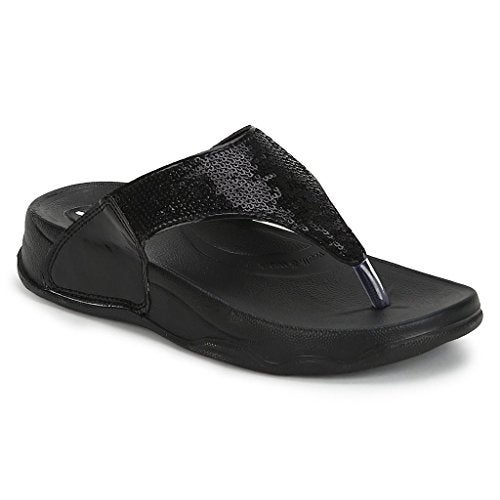 WELCOME Women's Kalablack Flip-Flops - 6 UK/India (39 EU)(BlackHF-06_6) Darkblack - Image 1