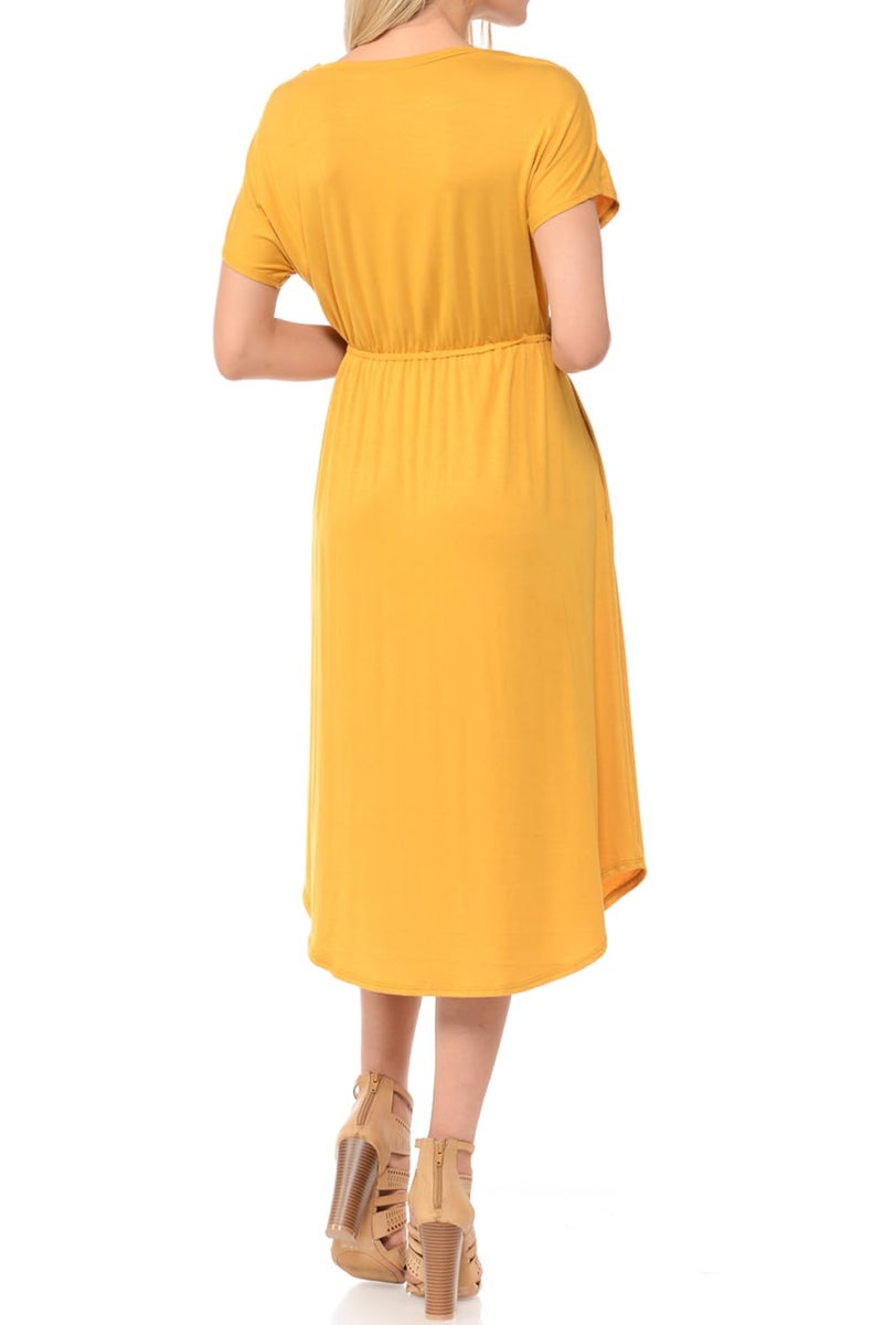 iconic luxe Women's Short Sleeve Flare Midi Dress with Pockets X-Large Mustard - Image 4