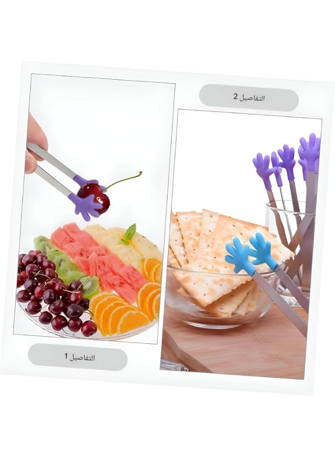 ملقط مطبخ صغير من الفولاذ المقاوم للصدأ، 13 سم - ملقط تقديم صغير برأس سيليكون للسكر والثلج والحلوى والفواكه ومقبلات البوفيه - تصميم يد ملون - لون عشوائي - Image 4