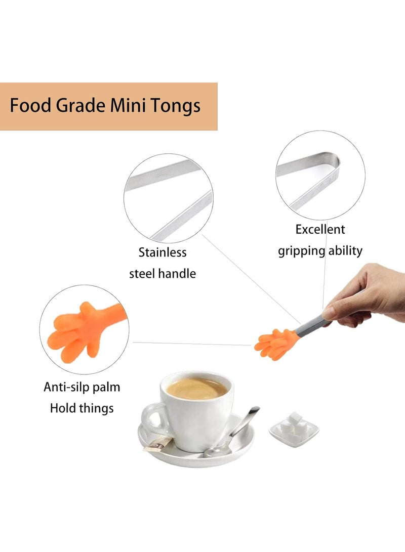 ملقط مطبخ صغير من الفولاذ المقاوم للصدأ، 13 سم - ملقط تقديم صغير برأس سيليكون للسكر والثلج والحلوى والفواكه ومقبلات البوفيه - تصميم يد ملون - لون عشوائي - Image 3