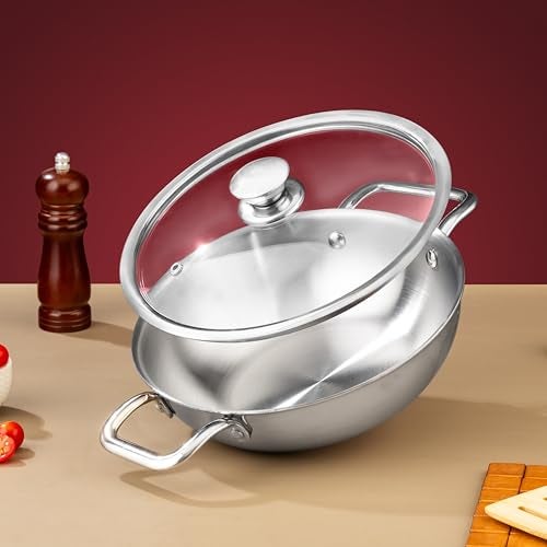 Punyami Triply Stainless Steel Kadai with Glass Lid, 22cm, 2 Litre Capacity | Deep Frying & Cooking | Induction Base, Riveted Handles, Chemical-Free & Non-Toxic | 5 Years Warranty - Image 2