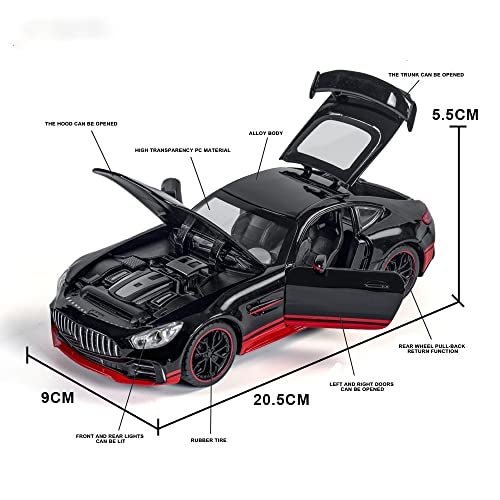 Coelon Diecast Metal Car Model 1/24 Benz AMG GTR Toy Cars for Kids Boy Girl Zinc Alloy Pull Back Toy Car with Sound and Light Gift and Collectible Car Multicolor - Image 2